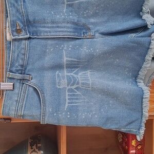 Wrangler Western Coastal Cowgirl Phoenix Print Denim Cut Off Shorts Size 12